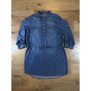 Gloria Vanderbilt Blue Denim Shirt Dress XL Cotton Lyocell Roll Tab Sleeve Mini